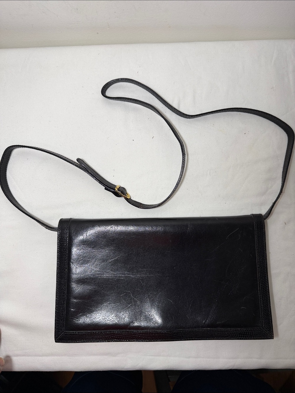 Vintage Cristian Black Leather Convertible Clutch Crossbody Bag